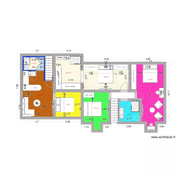 projet&eacute; &eacute;tage chevry V1. Plan de 8 pièces et 90 m²