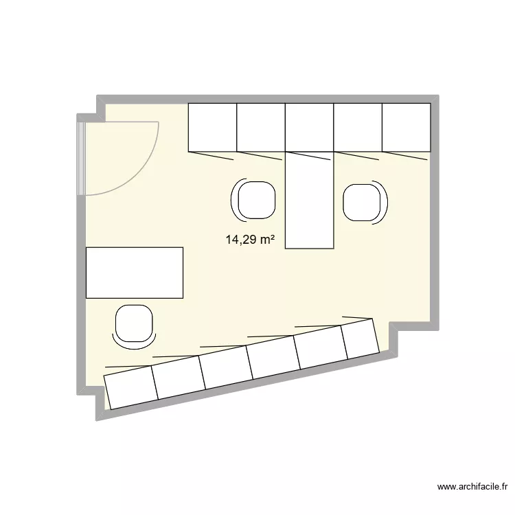 bureau n&eacute;n&eacute;. Plan de 1 pièce et 14 m²