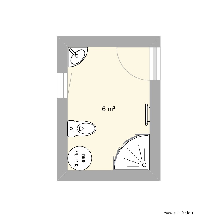 salle de bain etudiant. Plan de 1 pièce et 6 m2