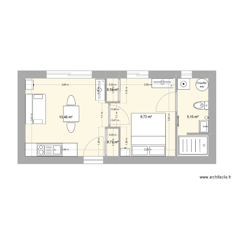 T2 SISTERON 2. Plan de 5 pièces et 30 m2