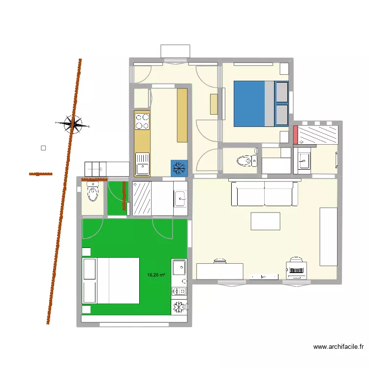 LOCATAIRE TERUSSE. Plan de 8  et 56 m²