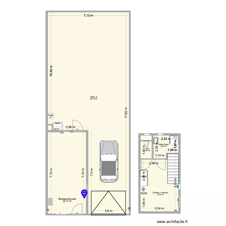 hall 21. Plan de 6  et 146 m²