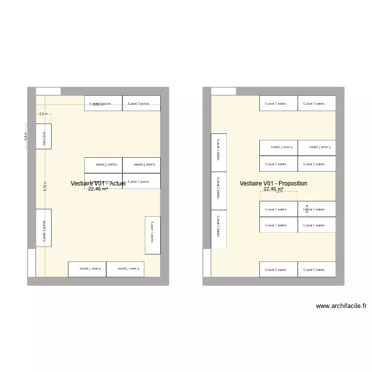 Vestiaire 1 - V1. Plan de 2  et 45 m²