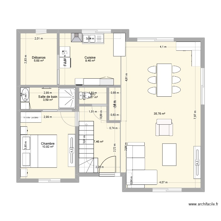 M11. Plan de 7 pièces et 74 m2