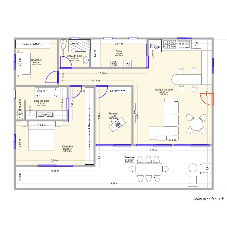 F4 avec couloir decembre 2025. Plan de 8 pièces et 133 m2