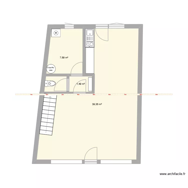 PMU REZ DE CHAUSEE TERMINE. Plan de 3  et 49 m²
