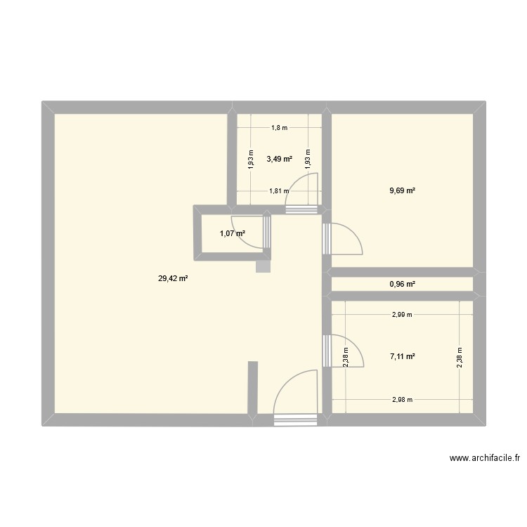 Appart 1. Plan de 6 pièces et 52 m2