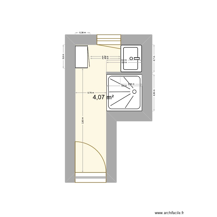 sdb. Plan de 1 pièce et 4 m2