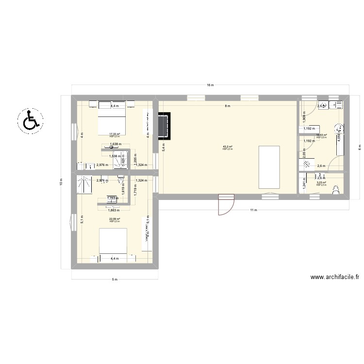 Essai 3. Plan de 5 pièces et 96 m2