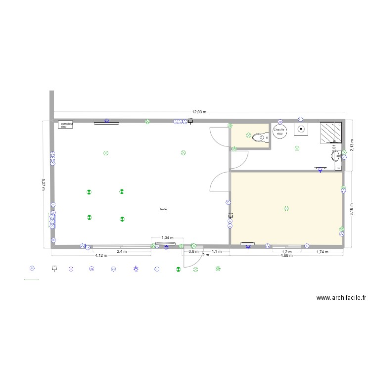 plan electrique. Plan de 2 pièces et 16 m2