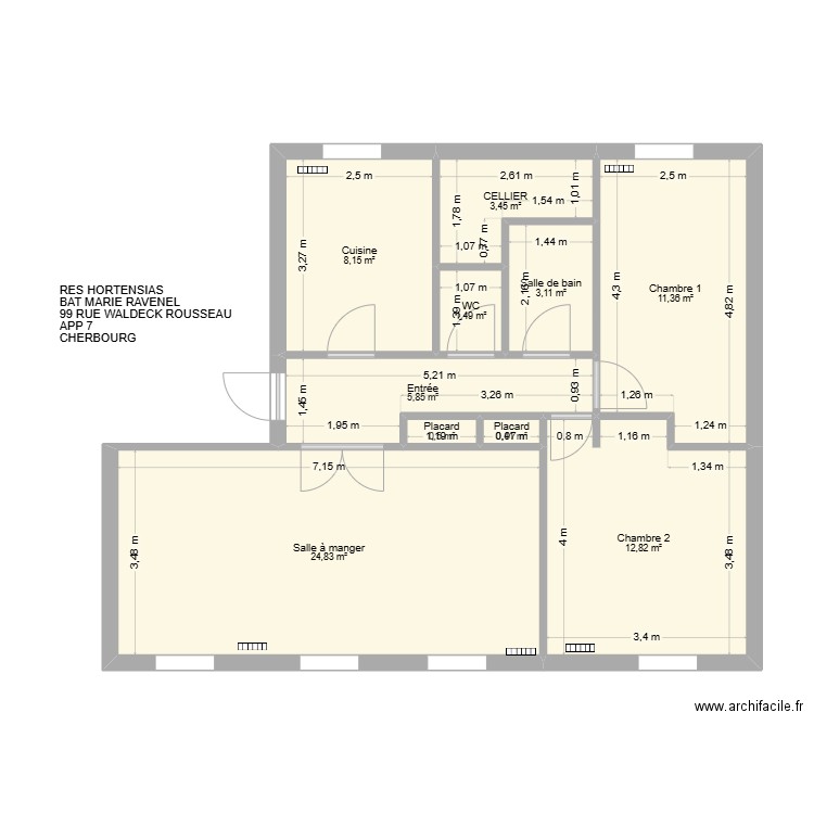BAT MARIE RAVENEL. Plan de 10 pièces et 72 m2
