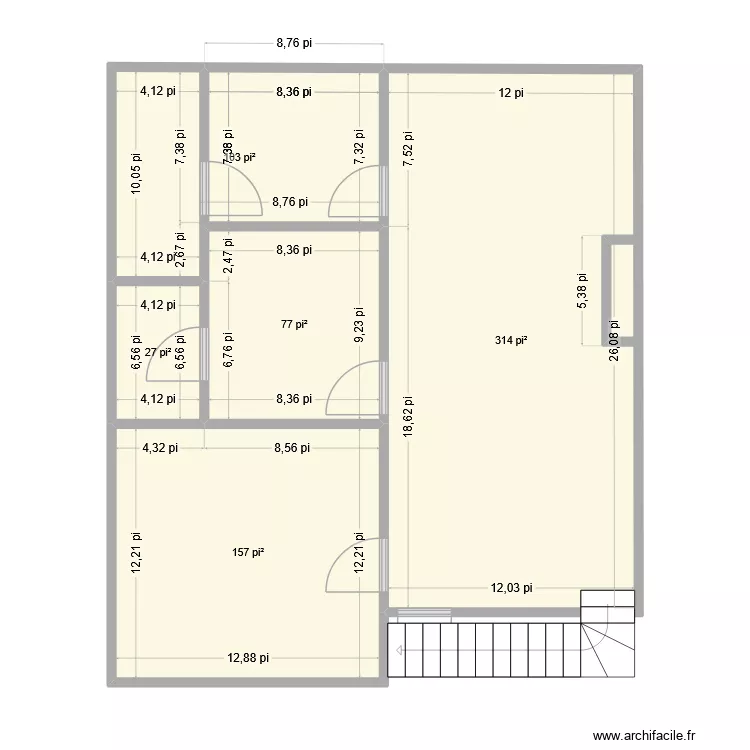 Sous-sol actuel. Plan de 5  et 63 m²