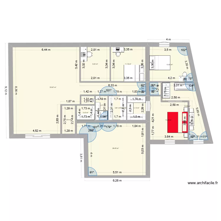 chambre extension wc dressing existant. Plan de 