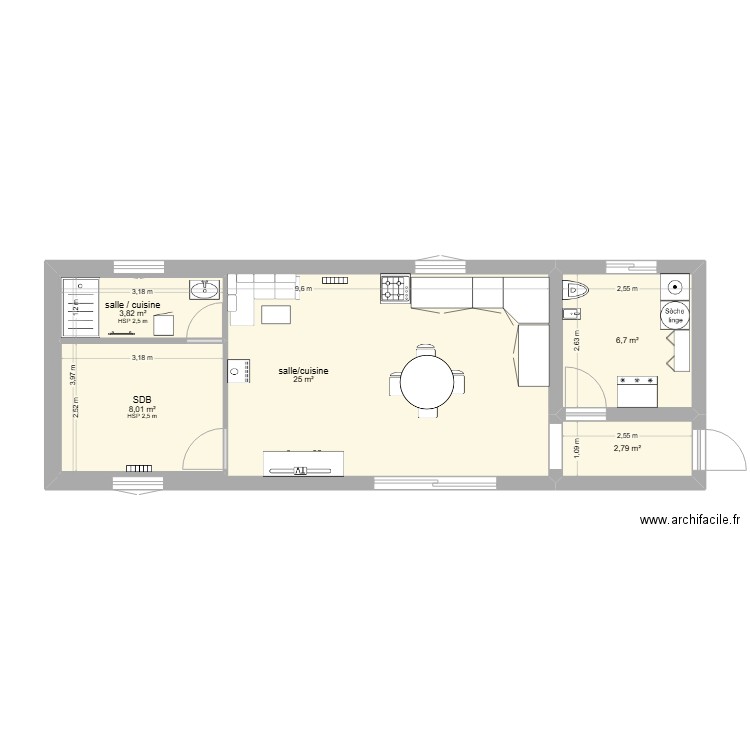 maison. Plan de 5 pièces et 59 m2