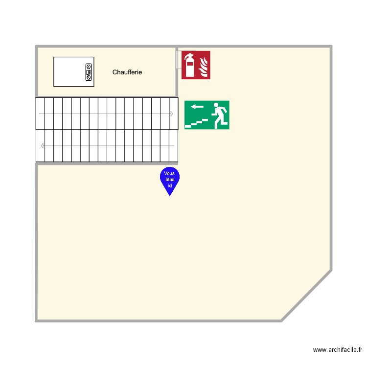 Mezzanine evacuation. Plan de 2 pièces et 54 m2