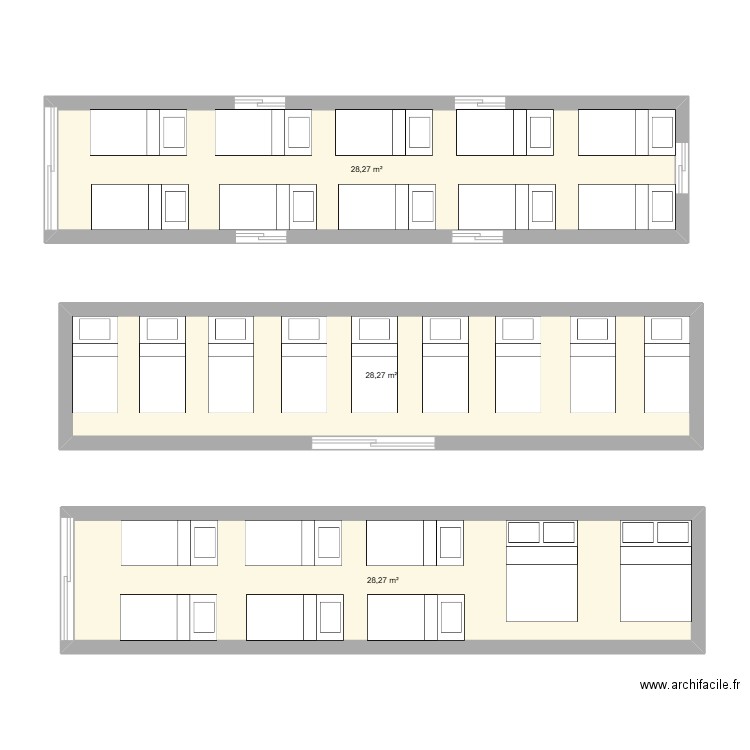 Dortoir 1. Plan de 3 pièces et 85 m2