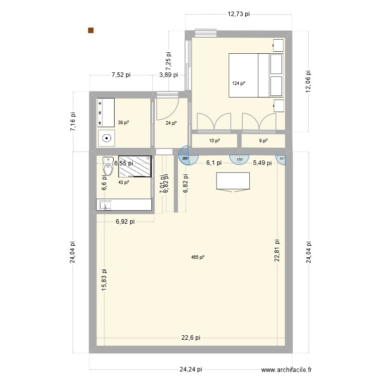 agrandissement chalet 2026. Plan de 7 pièces et 66 m2