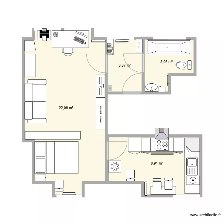 APM. Plan de 4 pièces et 38 m²