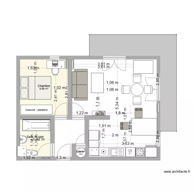 plant T2. Plan de 3 Pièces et 14 m² plant T2. Plan de 3 Pièces et 14 m²