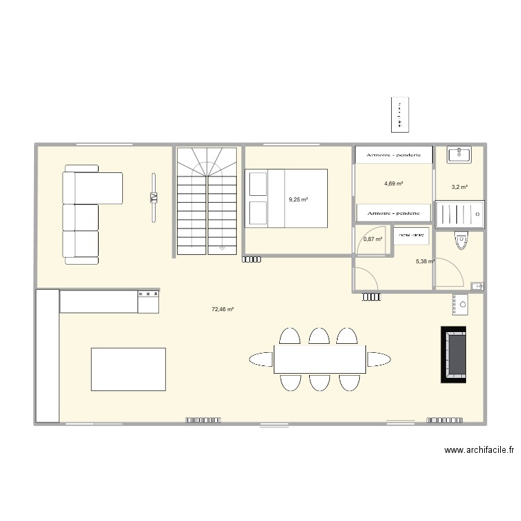 plan rez de chaussée 2. Plan de 6 pièces et 93 m2