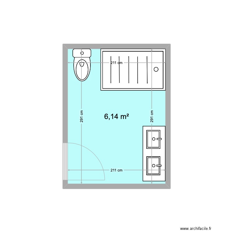 Sdb Becar. Plan de 2 pièces et 6 m2