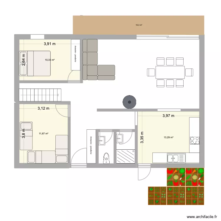 maison village pt 2. Plan de 3 Pièces et 36 m²