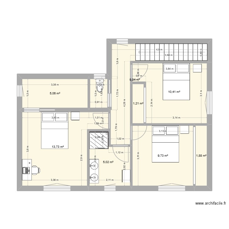 ML surelevation5cotes. Plan de 8 pièces et 57 m2