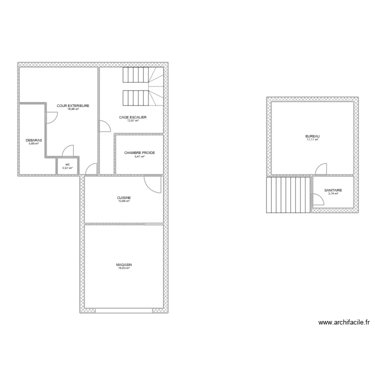 LOCAUX POISSONNERIE. Plan de 9  et 93 m²