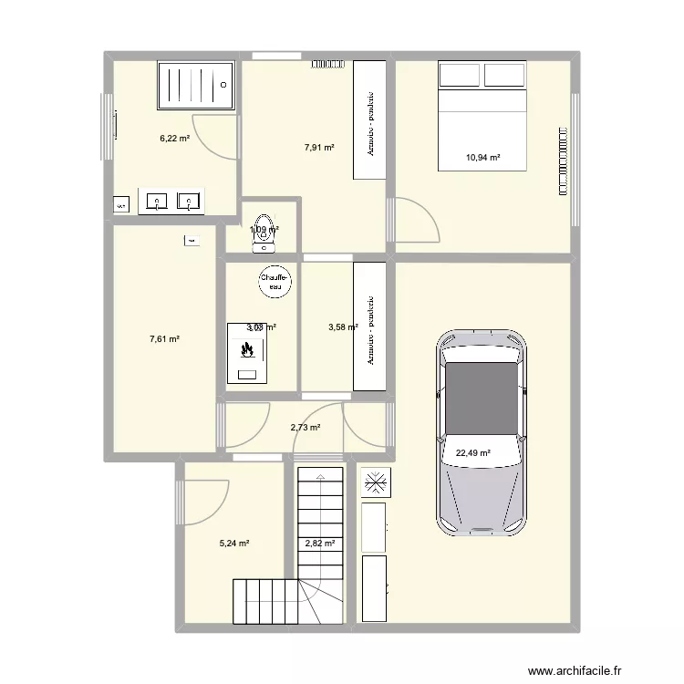 RDC. Plan de 11  et 74 m²