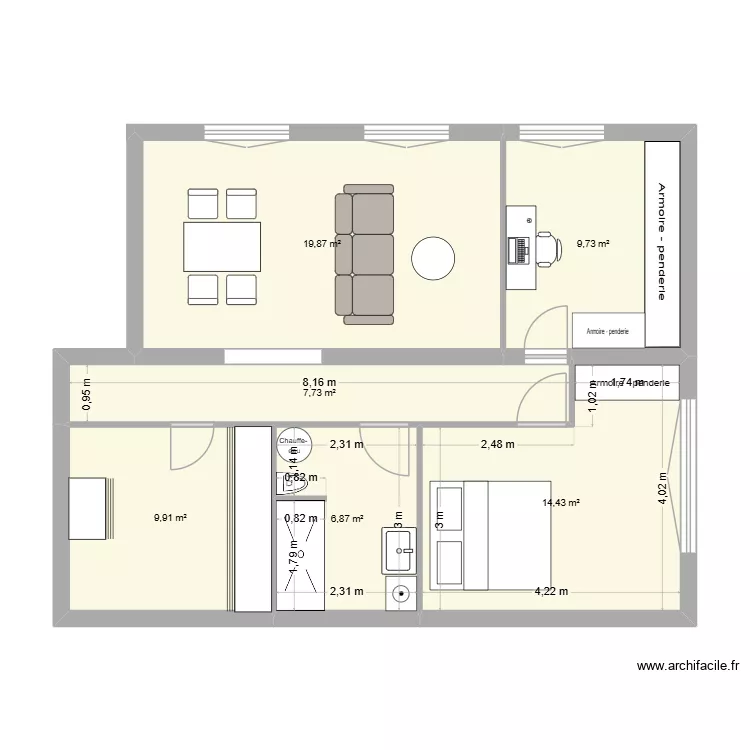 plan Dod modifi&eacute;. Plan de 6  et 69 m²