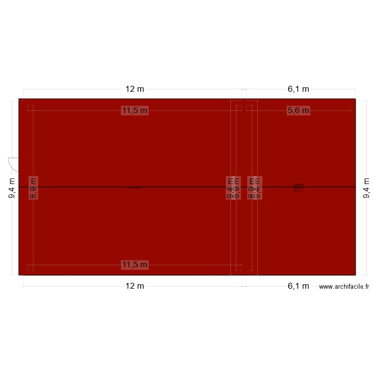 hangar. Plan de 2 pièces et 152 m2