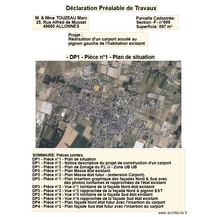 DP1 - Pièce n°1 - Plan de situation & sommaire des pièces jointes. Plan de 0 pièce et 0 m2