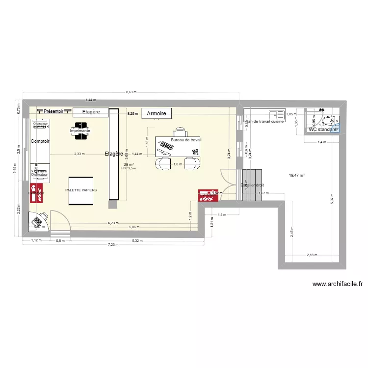 1RILAS 1 6 26. Plan de 2  et 58 m²