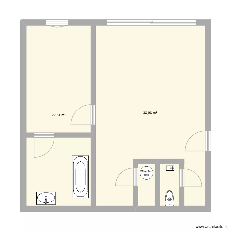 appartement coxyde. Plan de 2  et 61 m²