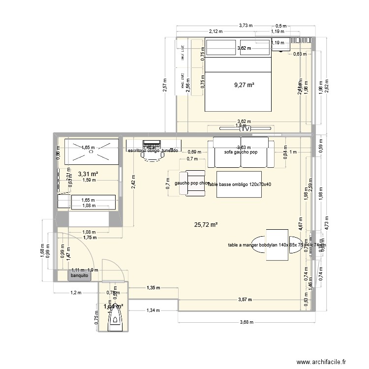 borghese. Plan de 4 pièces et 39 m2
