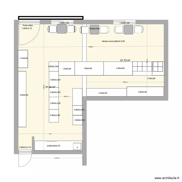 Patisserie. dimensions meubles.. Plan de 