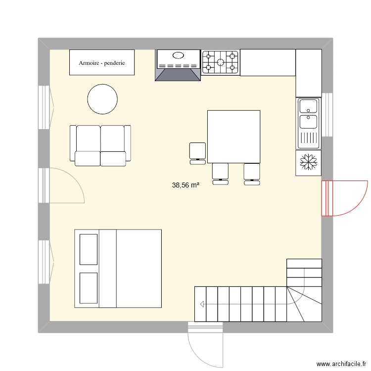 Piece principale Montaboeuf. Plan de 1 pièce et 39 m2