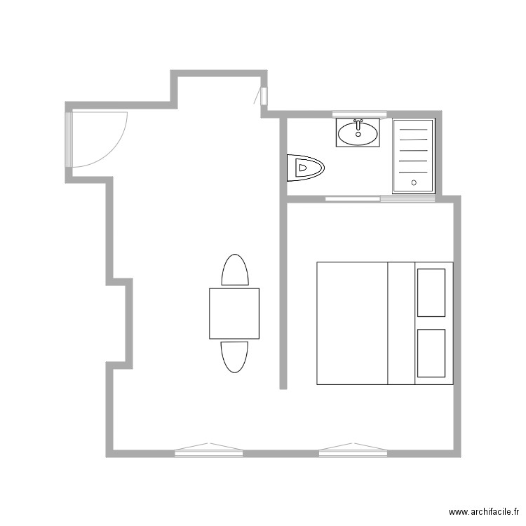 Plan aménagé  Coronat. Plan de 2 pièces et 24 m2