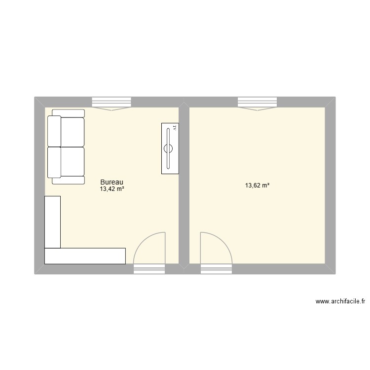piece artiste. Plan de 2 pièces et 27 m2