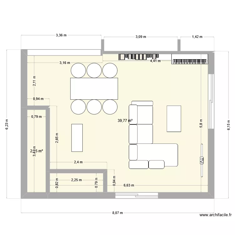 SEJOUR. Plan de 2  et 43 m²