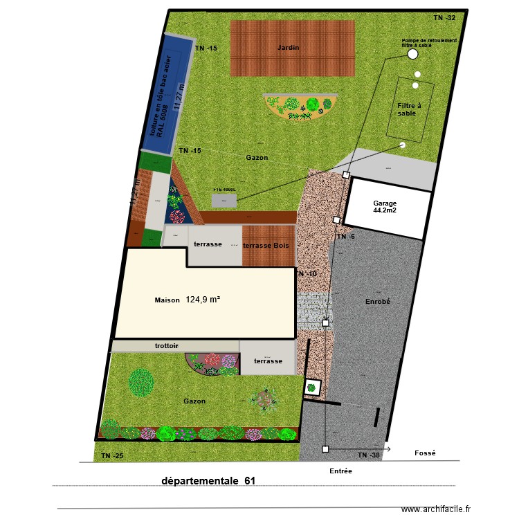 Plan de masse projet 1. Plan de 5 pièces et 235 m2