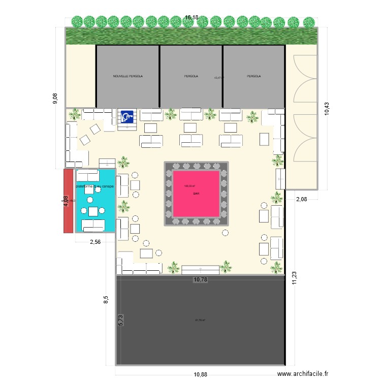 terasse. Plan de 9 pièces et 315 m2
