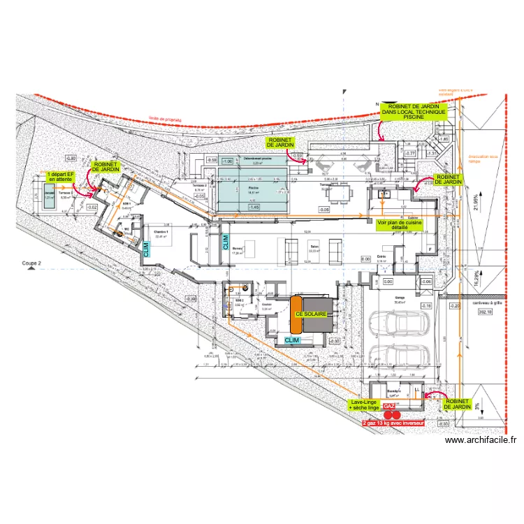 EAU CHAUDE - EAU FROIDE. Plan de 