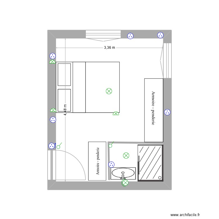 chambre RDC. Plan de 1 pièce et 15 m2