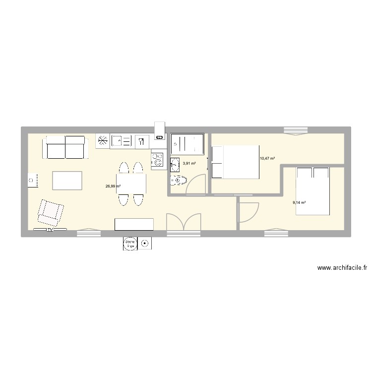 Tiny house v2. Plan de 4 pièces et 51 m2