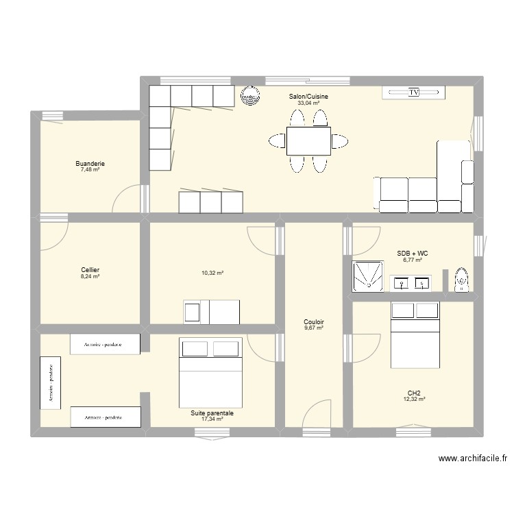 plan. Plan de 8 pièces et 105 m2