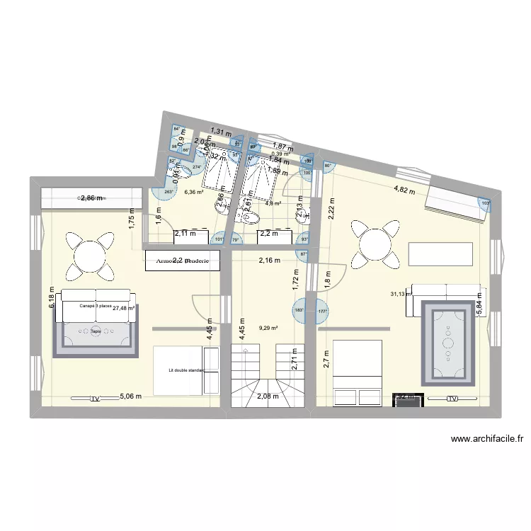 1er etage aménagé. Plan de 6 et 79 m² 1er etage aménagé. Plan de 6 et 79 m²