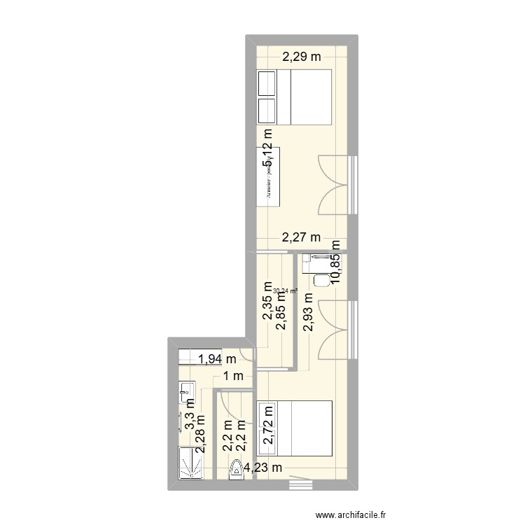 plan partie basse caramy. Plan de 1 pièce et 30 m2