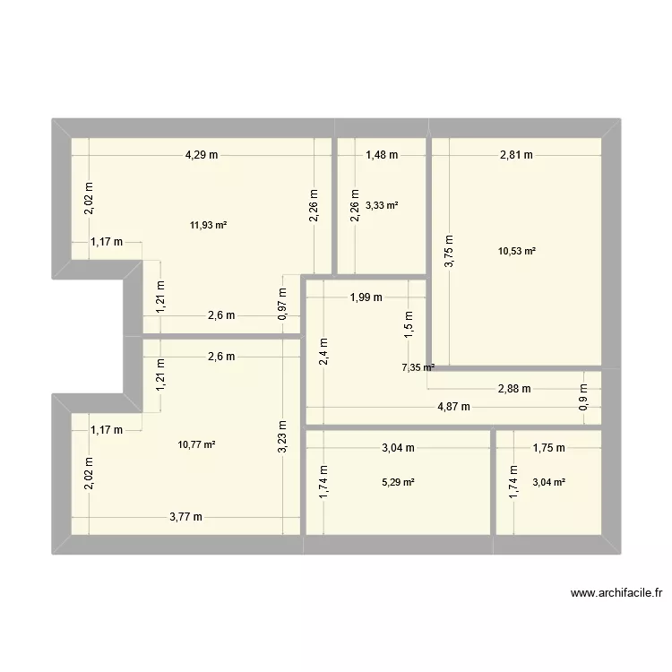 1er &eacute;tage. Plan de 7  et 52 m²
