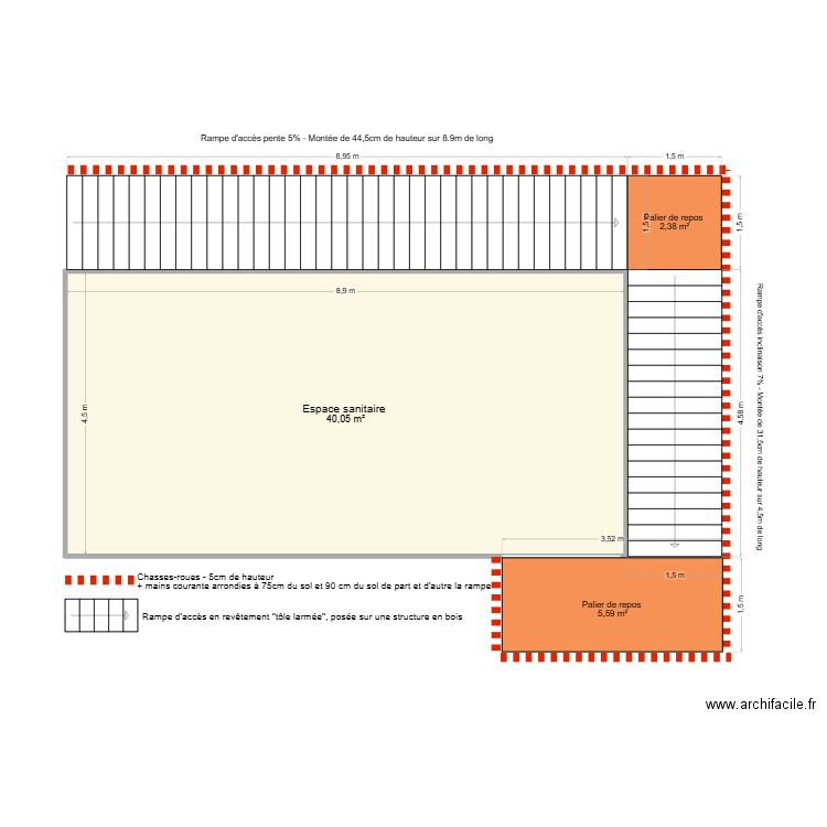 Sanitaire. Plan de 1 pièce et 40 m2